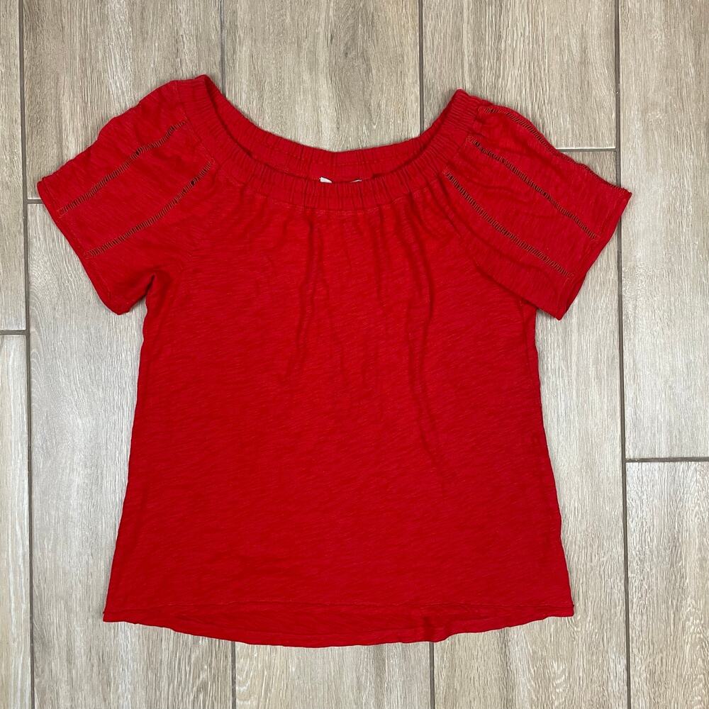 Saturday Sunday Anthropologie Red Peasant Top Womens S Short Sleeve Cotton